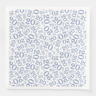 Serviette En Papier Modèle de nombre aléatoire 20e âge bleu/blanc