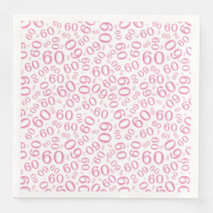 Serviette En Papier Modèle de nombre aléatoire 60e âge Rose/Blanc