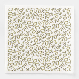 Serviette En Papier Modèle de nombre aléatoire de 70 ans or/blanc