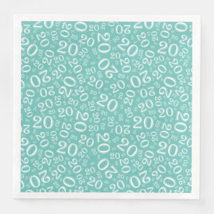 Serviette En Papier Modèle de nombres aléatoires de la 20e année Teal/