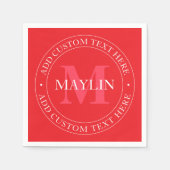 Serviette En Papier Modèle de texte circulaire élégant modifiable roug (Devant)