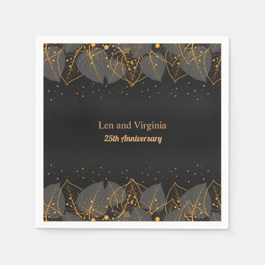 Serviette En Papier Modèle des bordures de feuillage noir et or (Devant)