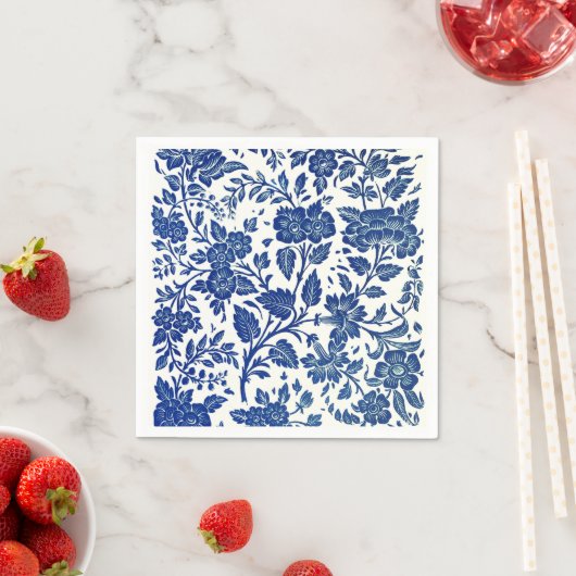 Serviette En Papier Modèle floral bleu (En situation)