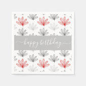 Serviette En Papier Modèle floral moderne rouge et gris Anniversaire (Devant)