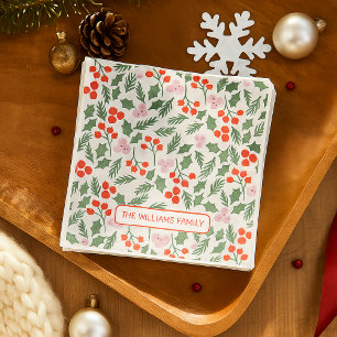 Serviette En Papier Modèle floral moderne rouge et vert de Noël