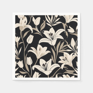 Serviette En Papier Modèle floral noir et blanc minimaliste