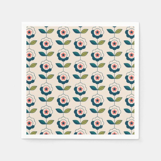 Serviette En Papier Modèle floral turquoise rétro (Devant)