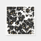 Serviette En Papier Modèle moderne élégant noir blanc et or floral (Devant)