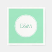 Serviette En Papier Modèle Monogramme Vert Menthe Élégant Moderne (Devant)