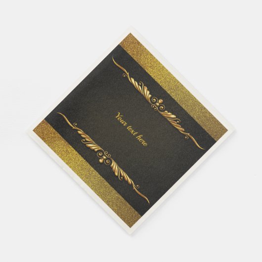 Serviette En Papier Modèle noir et or élégant, personnaliser, (Coin)