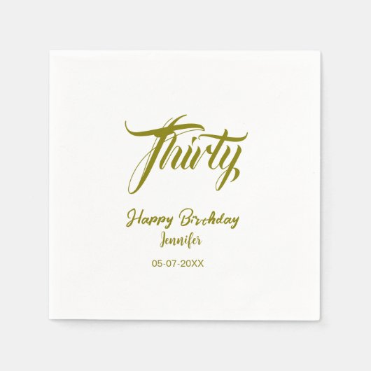 Serviette En Papier modèle or 30e anniversaire ajouter nom date année (Devant)