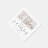 Serviette En Papier Modern 2 Script Photo Première fête d'anniversaire (Coin)