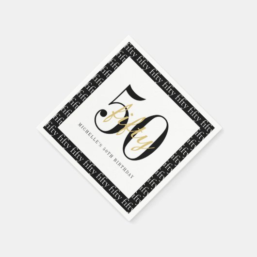 Serviette En Papier Modern 50th Birthday Party Black And White (Coin)