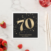 Serviette En Papier Modern 70th Seventy Birthday | Gold Black Glitter (En situation)