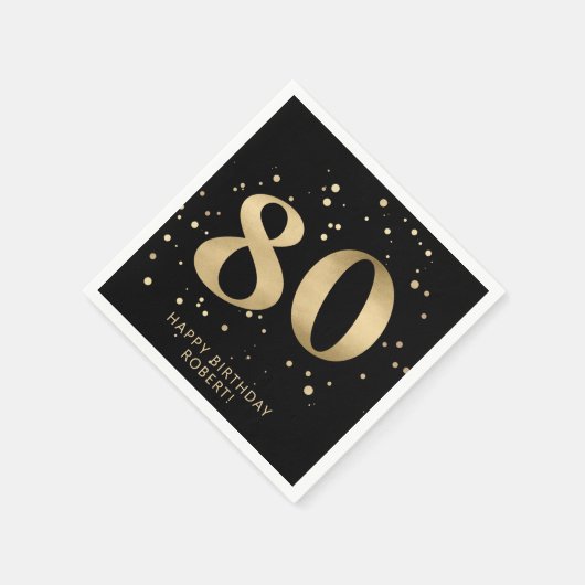Serviette En Papier Modern 80th Eighty Birthday | Black Gold Glitter (Coin)