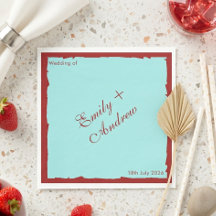 Modern Aqua Teal & Deep Red Wedding Invitation