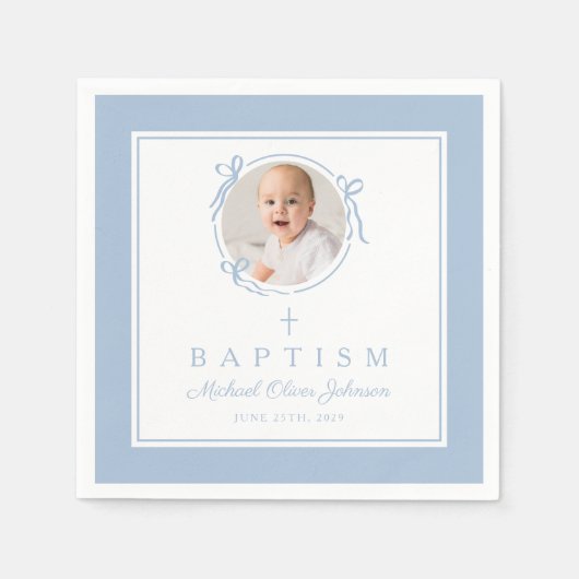 Serviette En Papier Modern Baby Blue Religius Cross Boy Baptism (Devant)