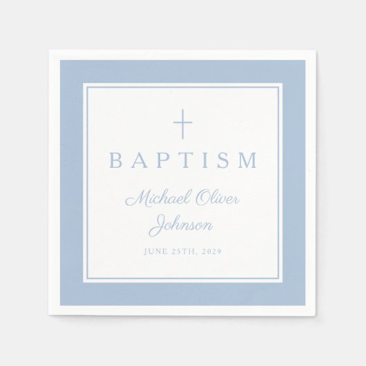 Serviette En Papier Modern Baby Blue Religius Cross Boy Baptism (Devant)