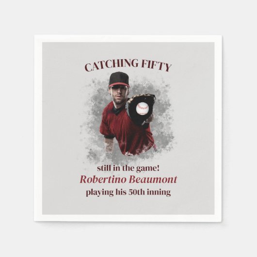 Serviette En Papier Modern Baseball Catching Fifty Men's 50th Birthday (Devant)