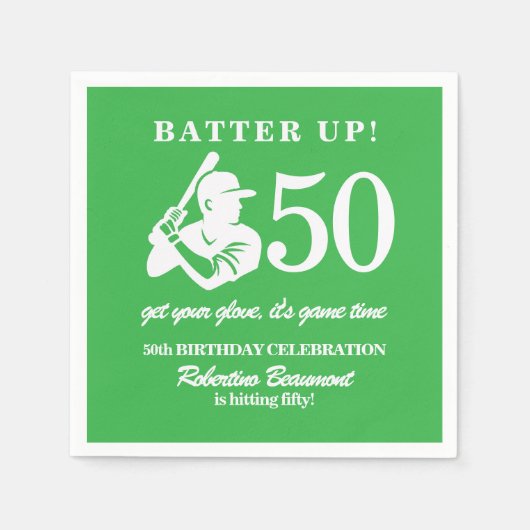 Serviette En Papier Modern Baseball Player Men's 50th Birthday (Devant)