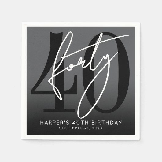 Serviette En Papier Modern Black 40th Birthday Party (Devant)