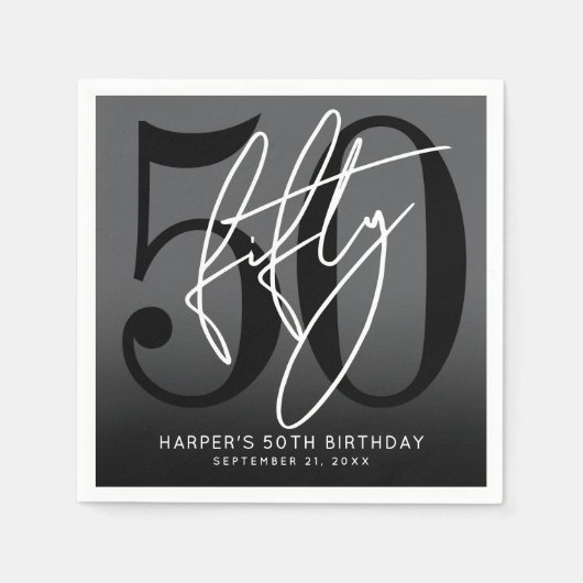Serviette En Papier Modern Black 50th Birthday Party (Devant)
