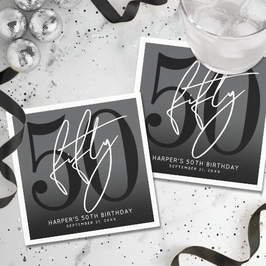 Serviette En Papier Modern Black 50th Birthday Party