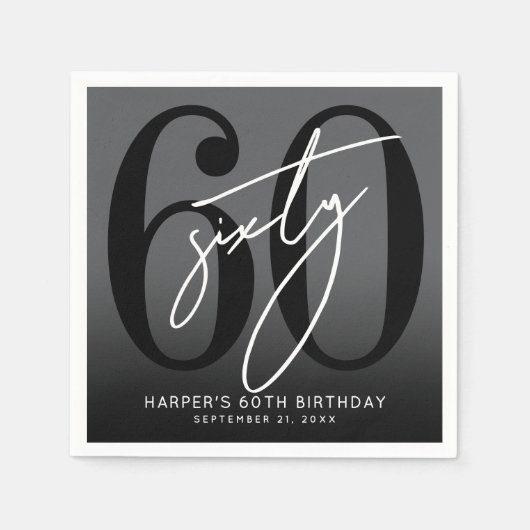 Serviette En Papier Modern Black 60th Birthday Party (Devant)