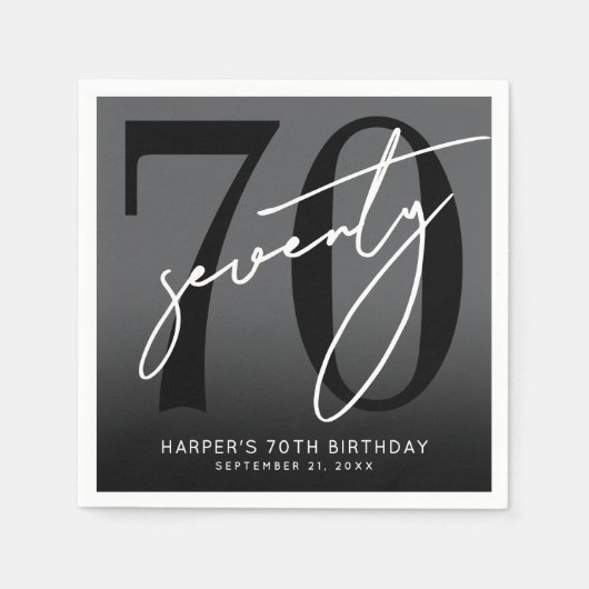 Serviette En Papier Modern Black 70th Birthday Party (Devant)