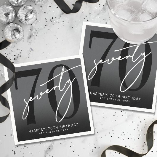 Serviette En Papier Modern Black 70th Birthday Party