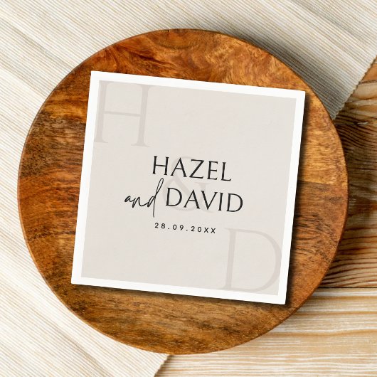 Serviette En Papier Modern Black and Ivory Monogram Minimalist Wedding