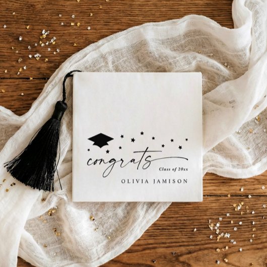 Serviette En Papier Modern Black and White Class of 2026 Graduation