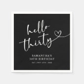 Serviette En Papier Modern Black and White Hello 30th Birthday (Devant)