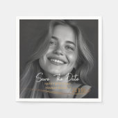 Serviette En Papier Modern Black and White Photo 21st Birthday Save th (Devant)