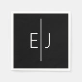 Serviette En Papier Modern Black Name Initials  (Devant)