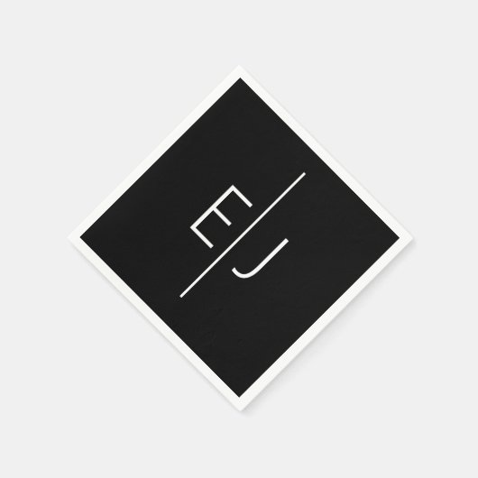 Serviette En Papier Modern Black Name Initials  (Coin)