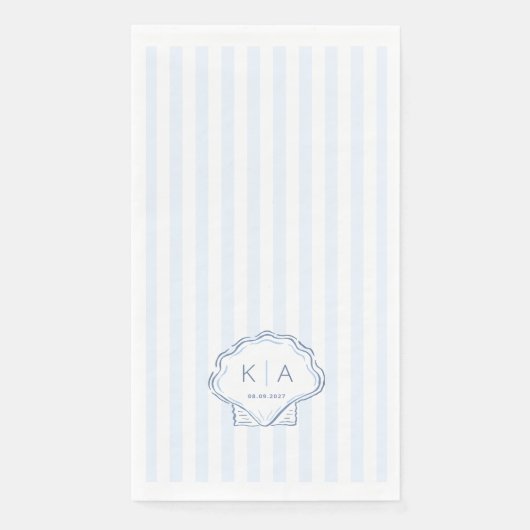 Serviette En Papier Modern Blue And White Coastal Monogram Wedding (Devant)