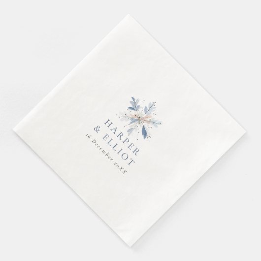 Serviette En Papier Modern Blue Snowflake Winter Wedding (Coin)