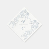 Serviette En Papier Modern Blue & White French Roses Wedding (Coin)