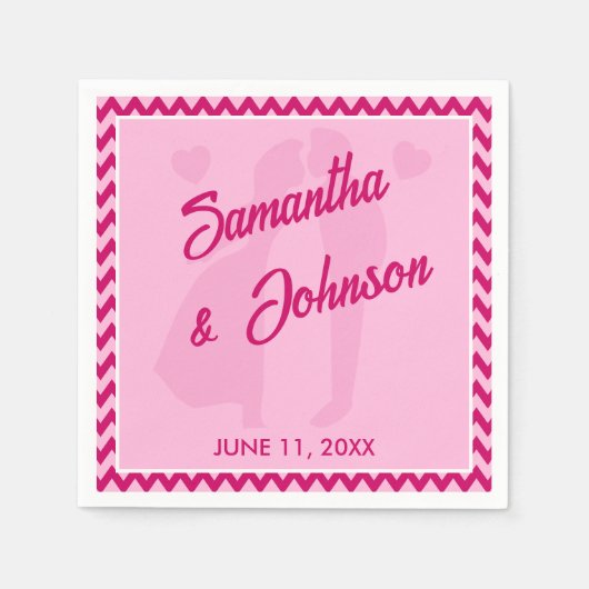 Serviette En Papier Modern Blush Pink Chevron Stripe Wedding (Devant)
