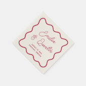 Serviette En Papier Modern Bold Red Wavy Frame Retro Wedding (Coin)