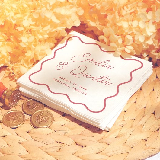 Serviette En Papier Modern Bold Red Wavy Frame Retro Wedding