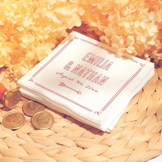 Serviette En Papier Modern Bold Retro Hand Drawn Cupid Wedding