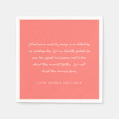 Serviette En Papier Modern Bold Vibrant Coral Handwritten Note Wedding (Devant)