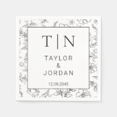 Serviette En Papier Modern Botanical Monogram Wedding Custom Napkins (Devant)