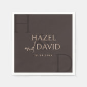 Serviette En Papier Modern Brown Monogram Minimalist Wedding (Devant)