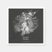 Serviette En Papier Modern Brushstroke Photo Wedding | Soft Black (Devant)
