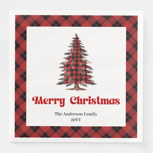 Serviette En Papier Modern Buffalo Christmas Tree Napkin Customizable (Devant)