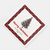 Serviette En Papier Modern Buffalo Plaid Tree Christmas Napkin (Coin)