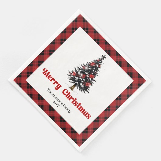 Serviette En Papier Modern Buffalo Plaid Tree Christmas Napkin (Coin)